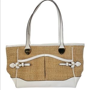 Lauren Ralph Lauren straw and white leather purse